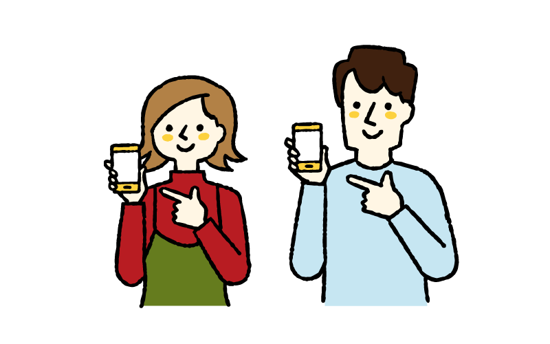 スマホを見せる男女