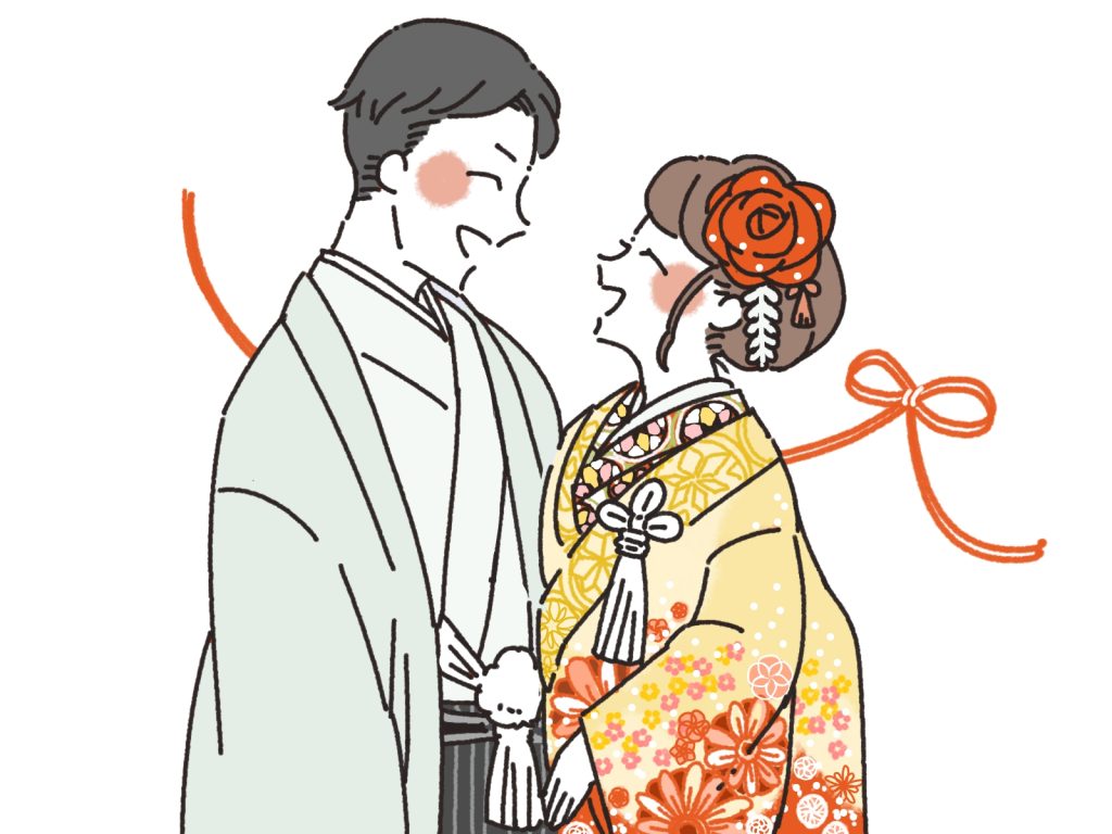和装の結婚式を挙げる男女